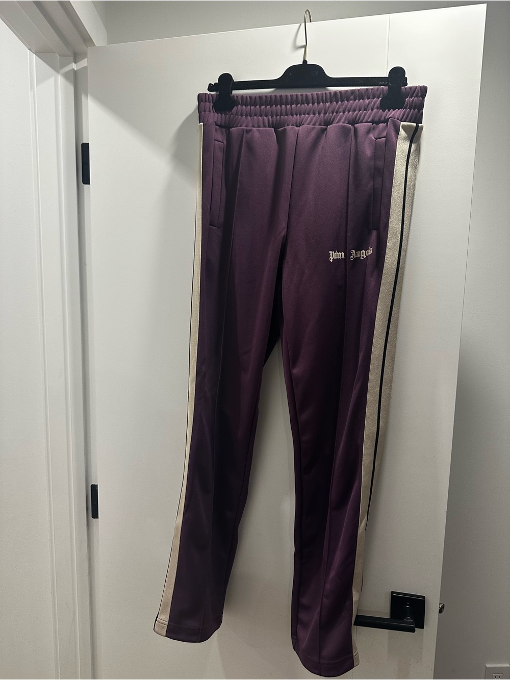 Palm Angels Purple Track Sweatpants with Cream Side Stripes